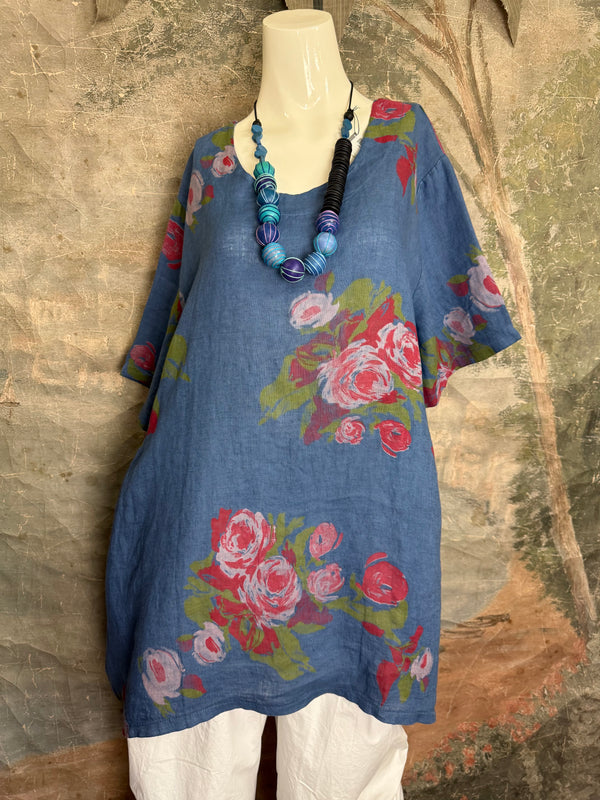 90645-62 Rose Pocket Tunic-Blue
