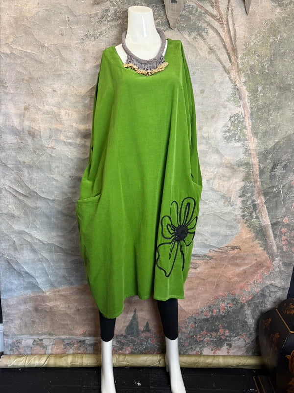 90847 Corduroy Sunflower Dress-Kiwi