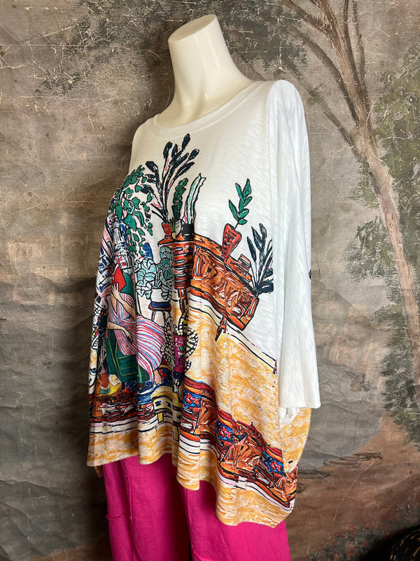 T1369K White Knit Whimsy Top-Book Lover