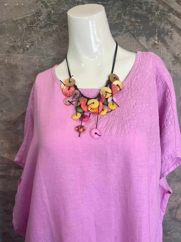 DDY670 Embroidered Boxy Dress-Pink
