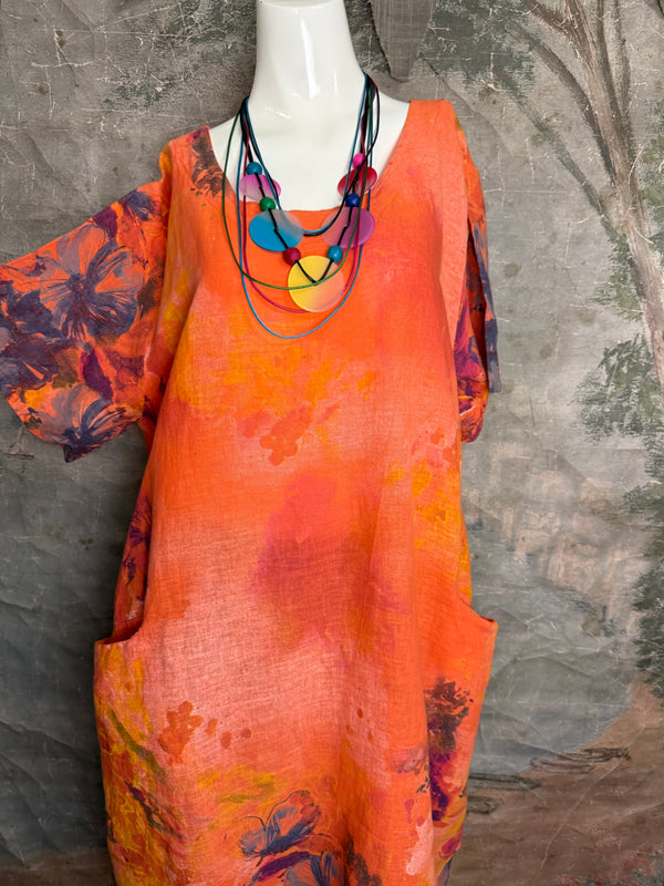 90847P Painted Presence Dress-Coral Orange