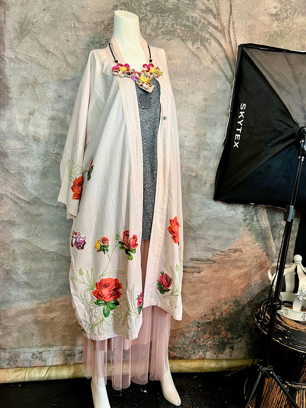 PCS878J Floral Patchwork Duster-Pink