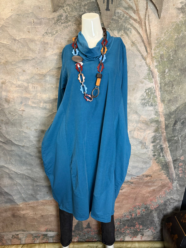 6512AU Cowlneck Bubble Dress-TEAL