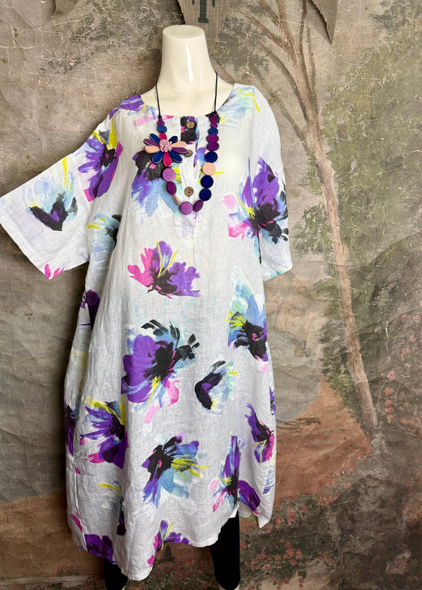 91877-52 Artful Bloom Dress-White