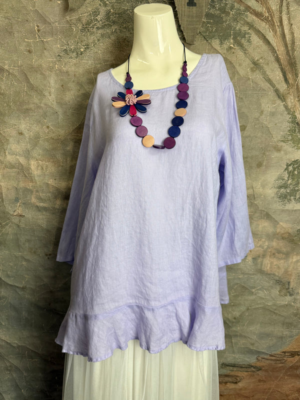 MP-HLT561 Ruffle Hem Top-Purple Heather