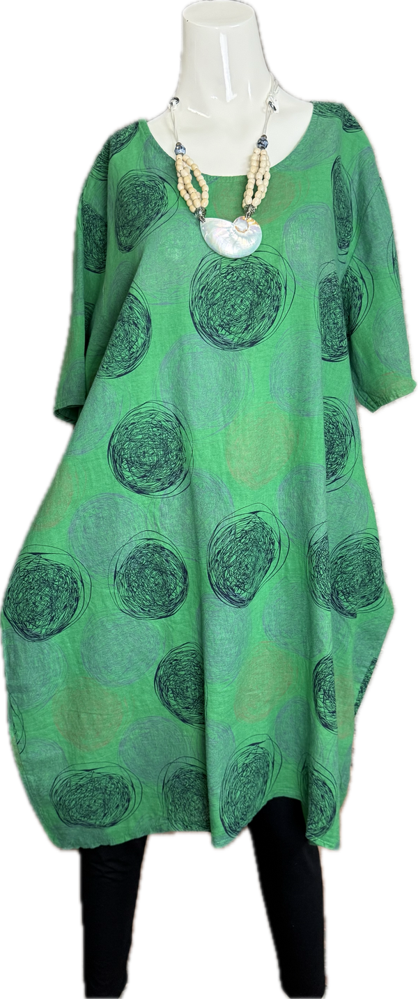 91311A Circles Drawstring Dress-Green