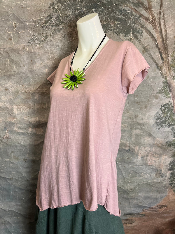 3161 V-Neck Raw Edge Tee-Pink