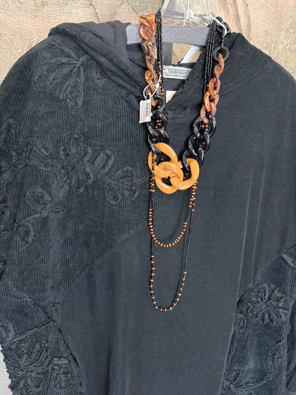 92178-62 Needlework Hoody Dress-Black