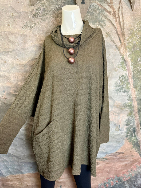 T1076 Waffle Knit Pullover-Olive