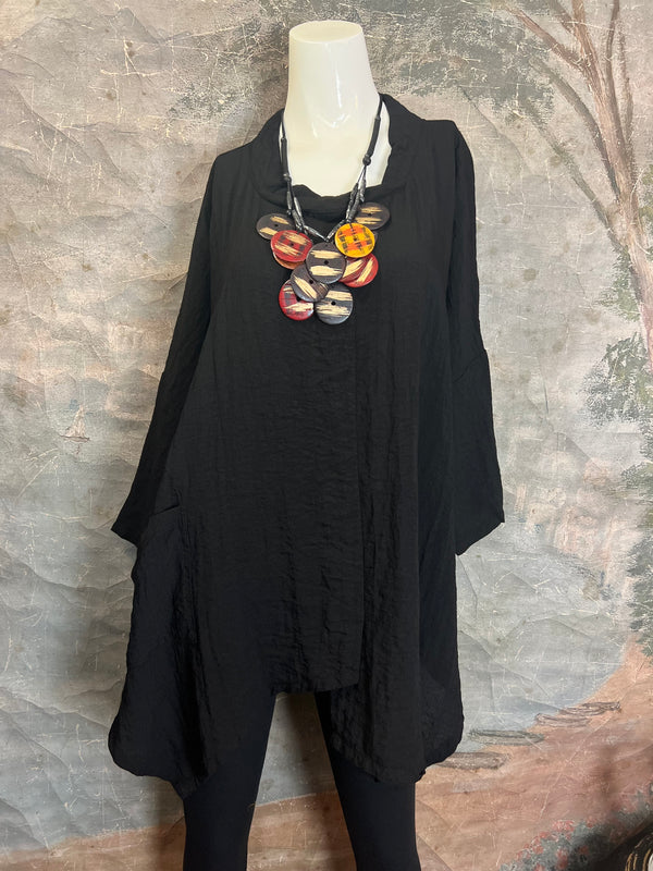 86557 3/4 Slv Cowlneck Top-Black