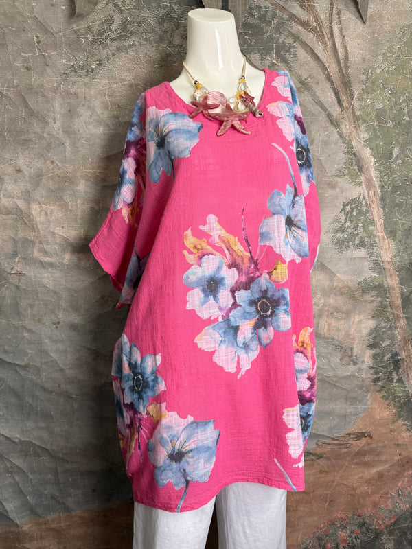 91266A Art to Wear Flower Shirt-Fuchsia