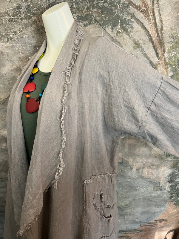 31037 Linen Frayed Midi Duster