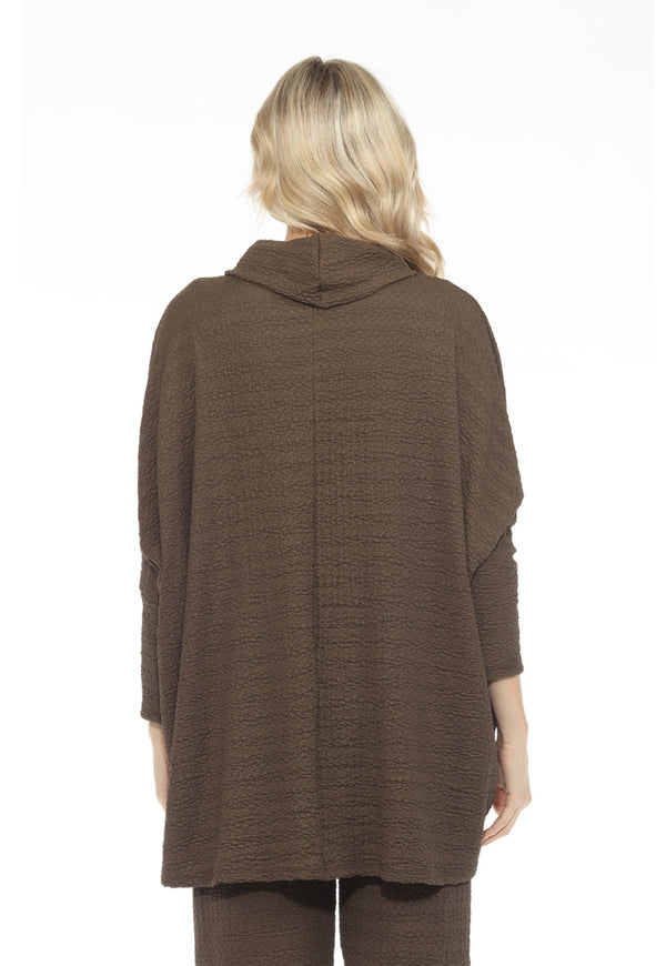 T1076 Waffle Knit Pullover-Mocha