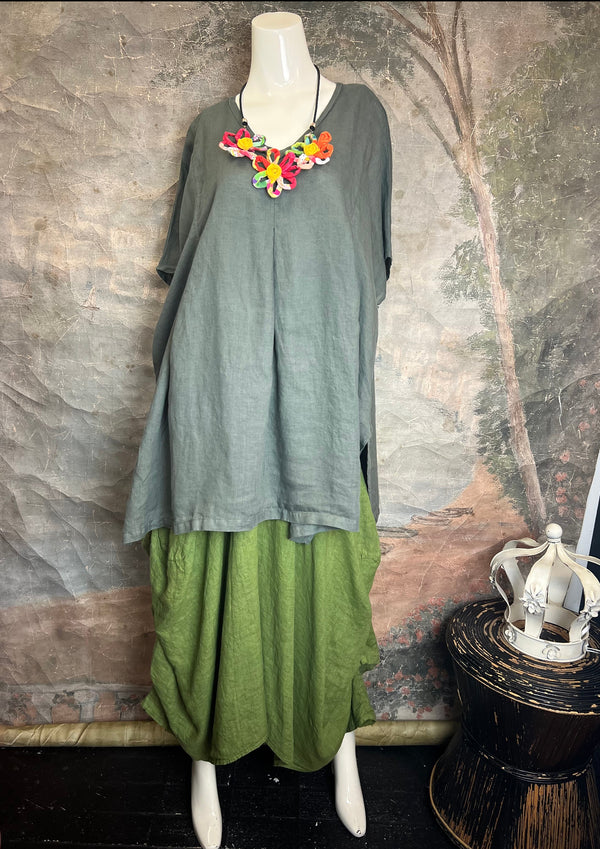 6039 O'Size Linen Pleated Tunic-Clay