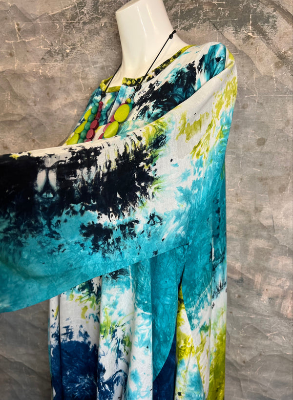 7063V Block Dyed Justly Top-TURQ MIX