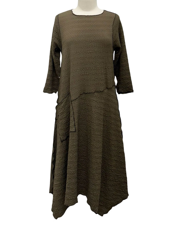 D522 Waffle Knit Pocket Dress-OLIVE