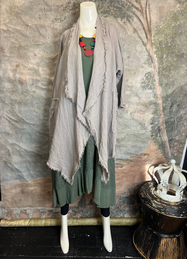 31037 Linen Frayed Midi Duster
