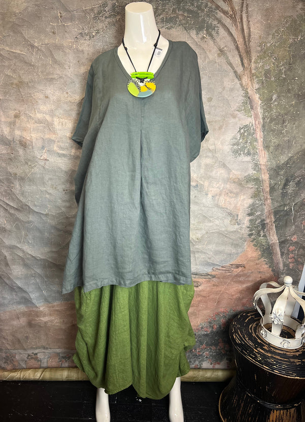 6039 O'Size Linen Pleated Tunic-Clay