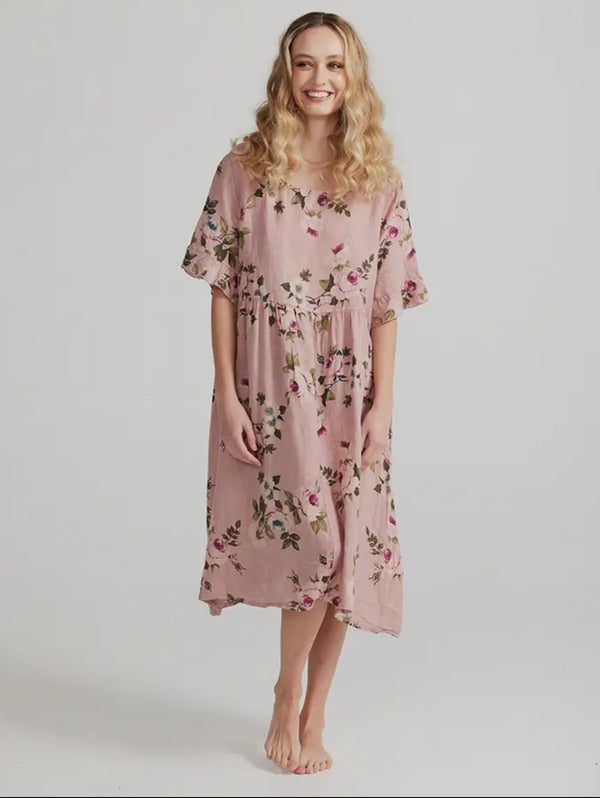 5202 Audrey Floral Dress-Pink