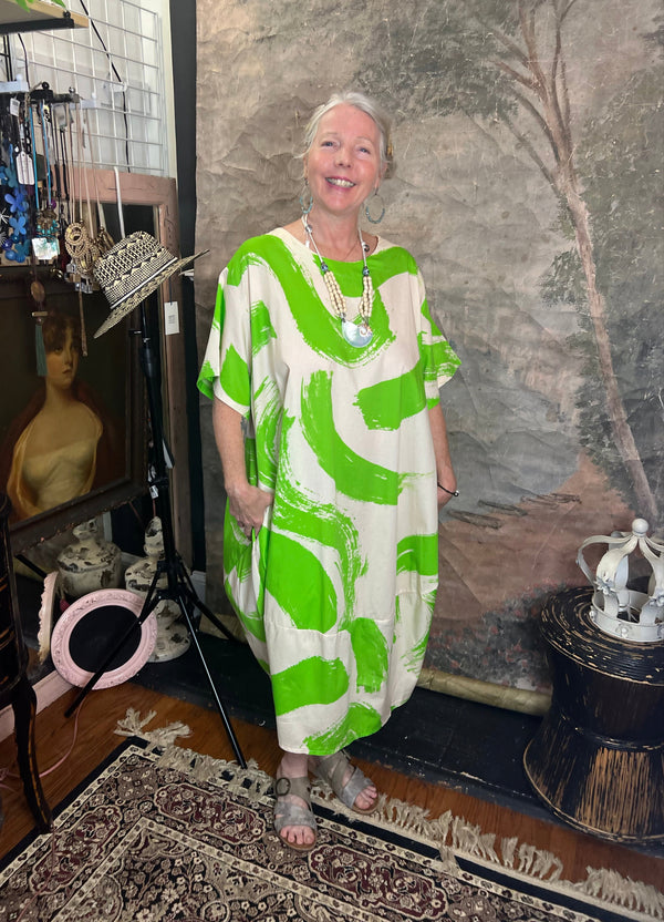 91907 ART Brush Stroke Dress-Kiwi