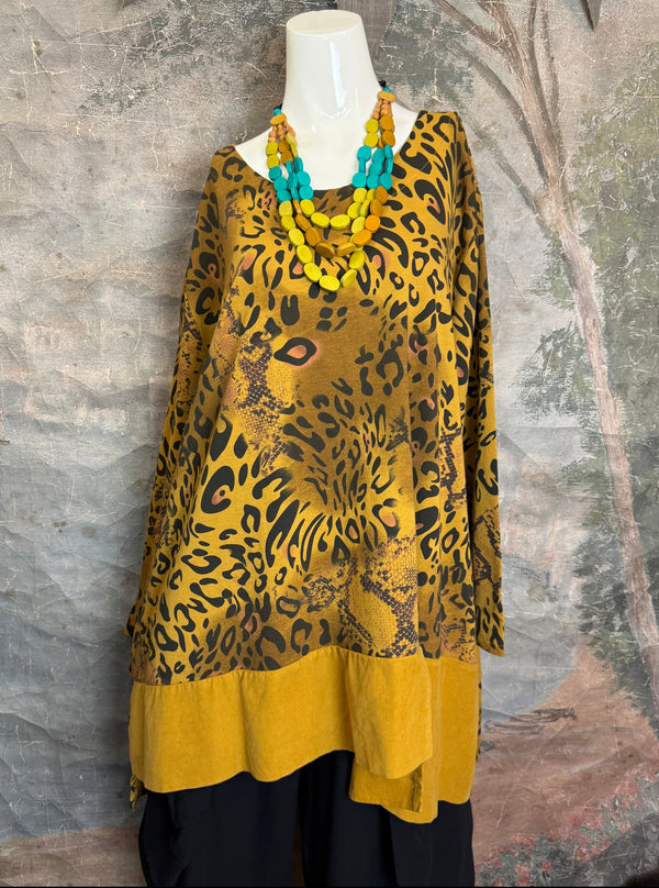 91919 Leopard Print Pullover-Mustard