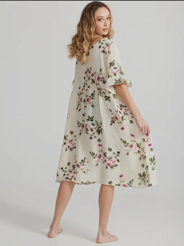 5202 Audrey Floral Dress-Cream