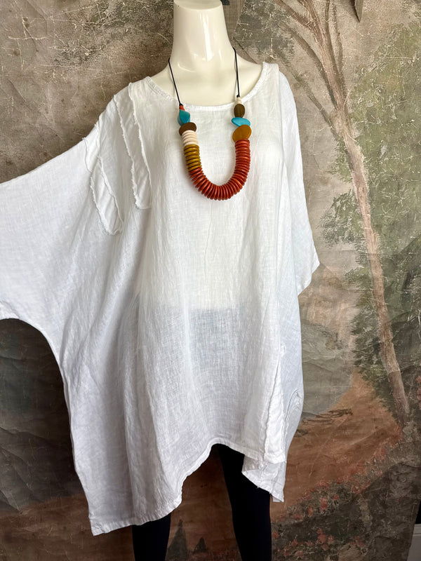 91624 Solid Patch Tunic Shirt-White