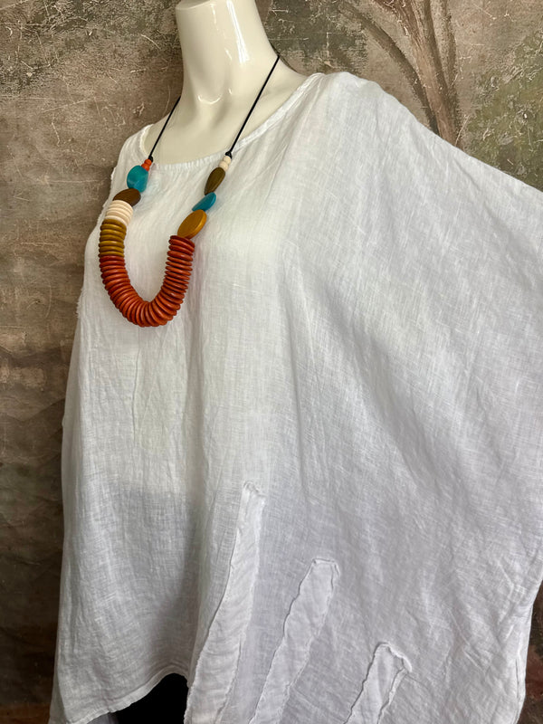 91624 Solid Patch Tunic Shirt-White