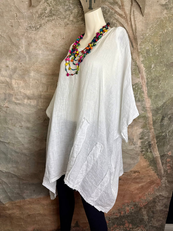 91624 Solid Patch Tunic Shirt-White