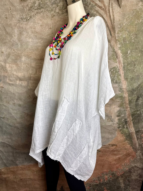 91624 Solid Patch Tunic Shirt-White