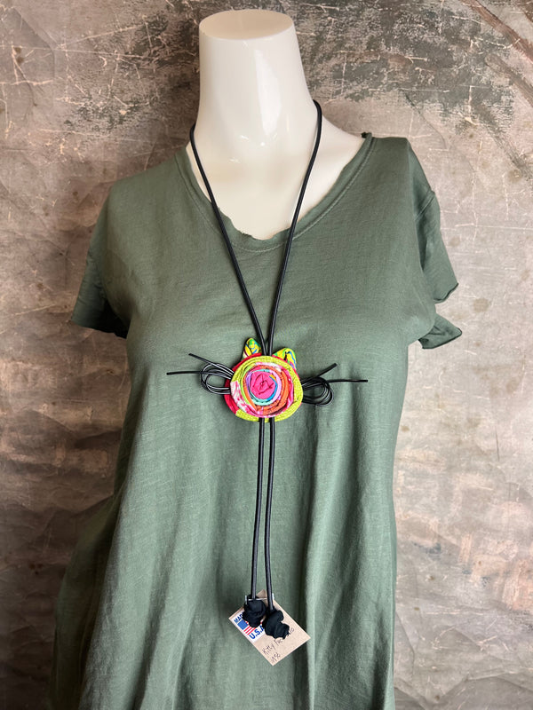N136 Kitty Face Bolo Necklace-Multi