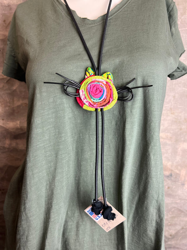 N136 Kitty Face Bolo Necklace-Multi