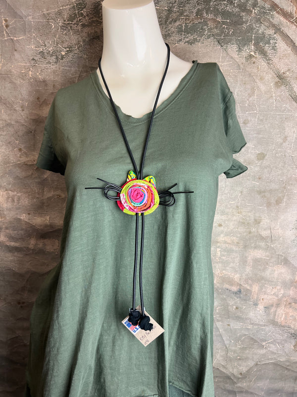 N136 Kitty Face Bolo Necklace-Multi