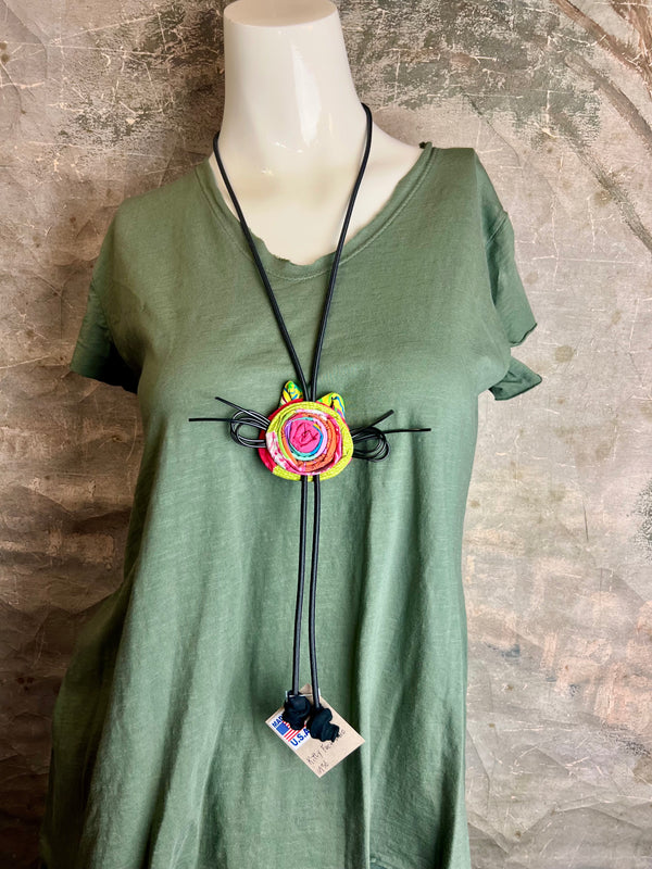 N136 Kitty Face Bolo Necklace-Multi