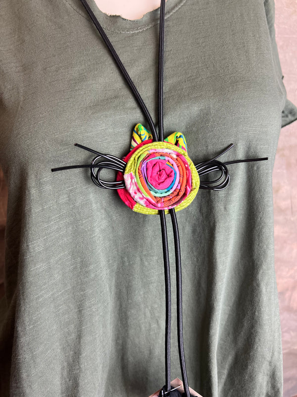 N136 Kitty Face Bolo Necklace-Multi