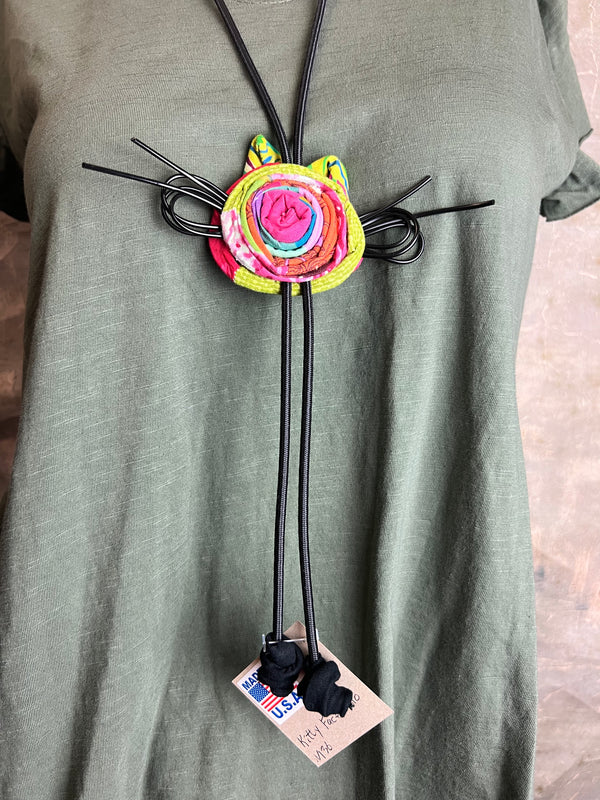 N136 Kitty Face Bolo Necklace-Multi