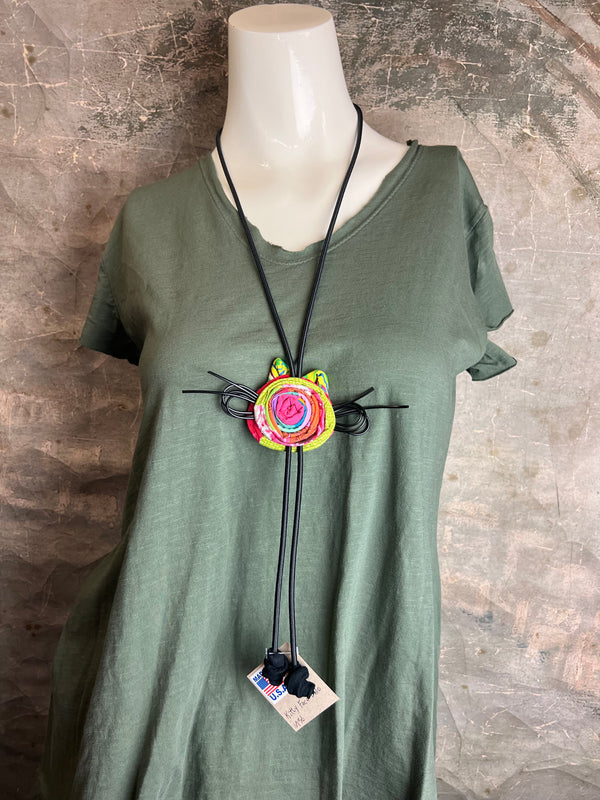 N136 Kitty Face Bolo Necklace-Multi