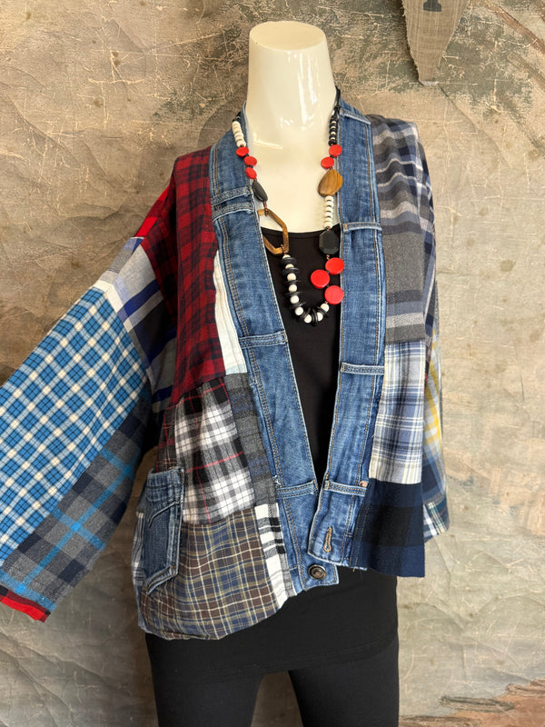 5572-Short Flannel Patchwork Duster-B