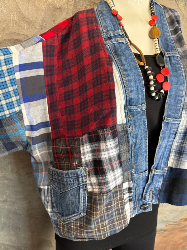 5572-Short Flannel Patchwork Duster-B