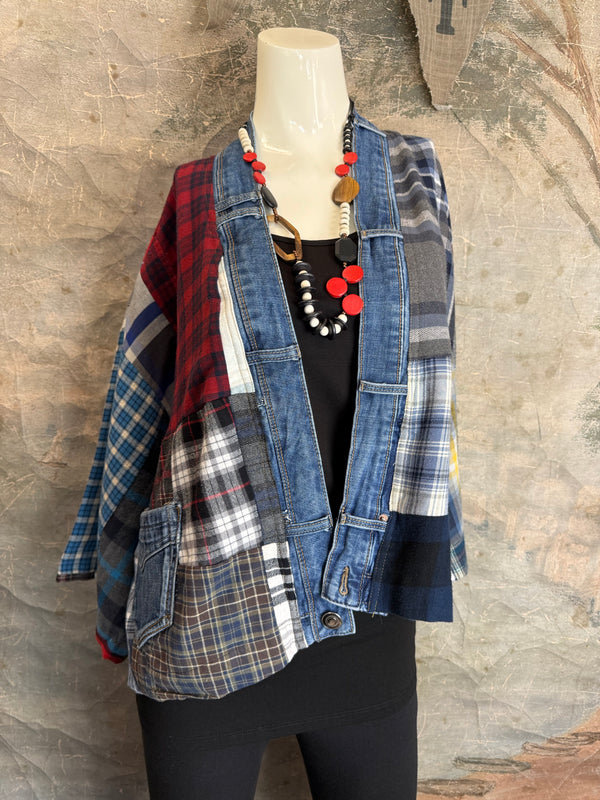 5572-Short Flannel Patchwork Duster-B