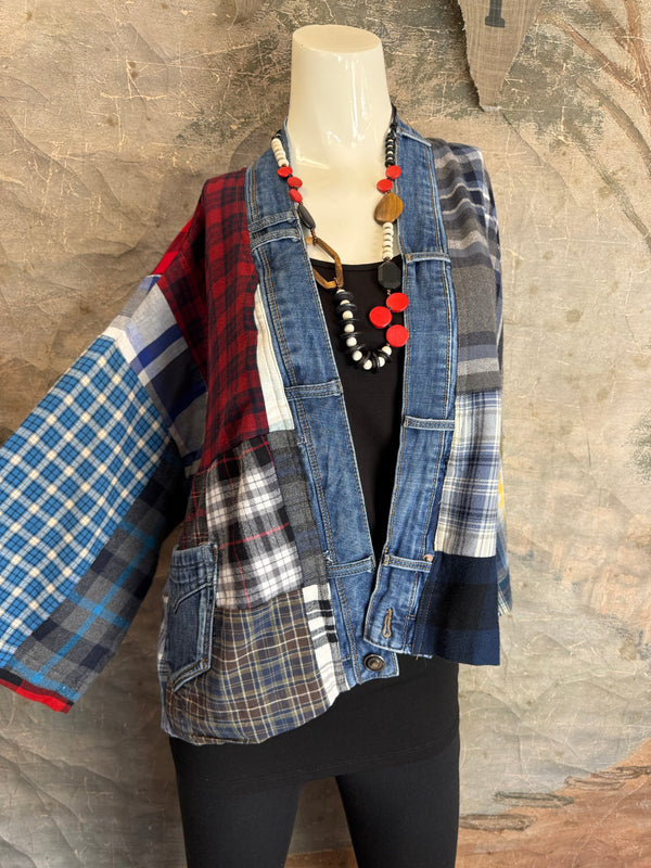 5572-Short Flannel Patchwork Duster-B