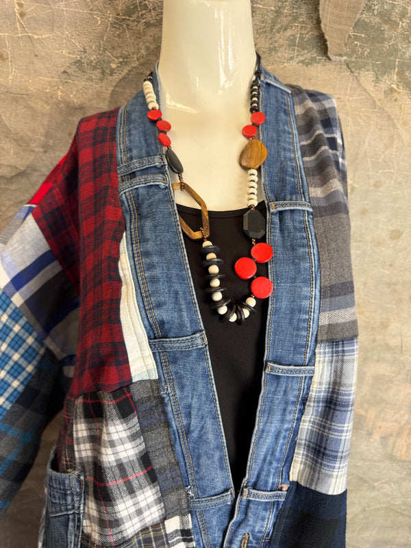 5572-Short Flannel Patchwork Duster-B