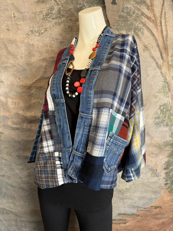 5572-Short Flannel Patchwork Duster-B