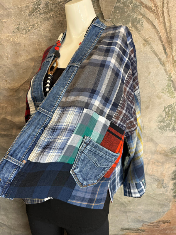 5572-Short Flannel Patchwork Duster-B