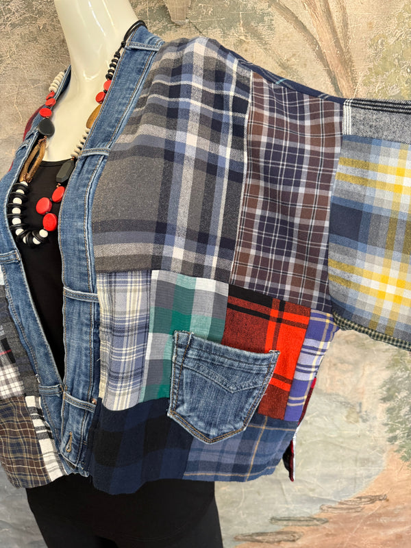 5572-Short Flannel Patchwork Duster-B