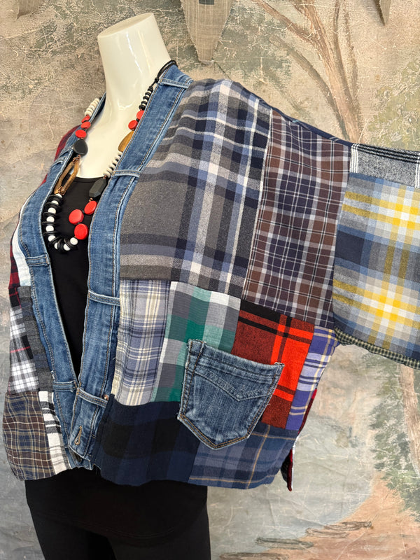 5572-Short Flannel Patchwork Duster-B