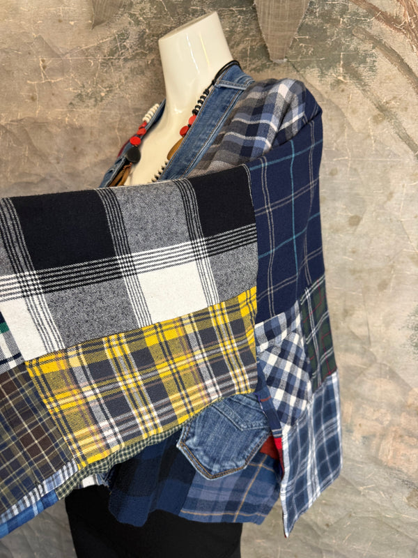 5572-Short Flannel Patchwork Duster-B