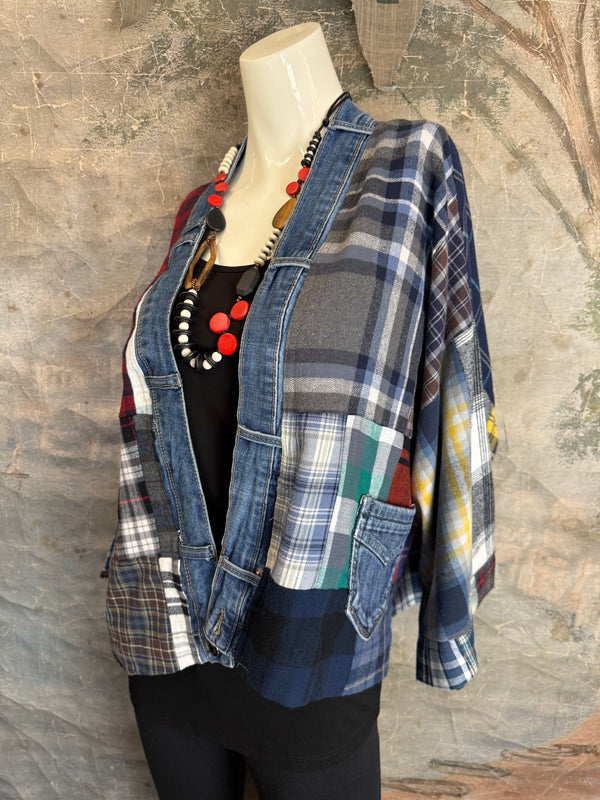 5572-Short Flannel Patchwork Duster-B