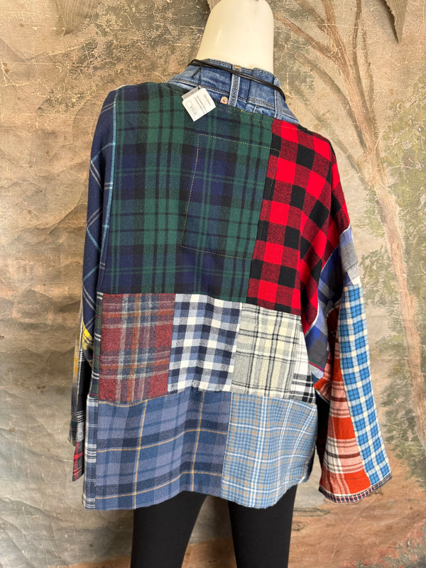 5572-Short Flannel Patchwork Duster-B