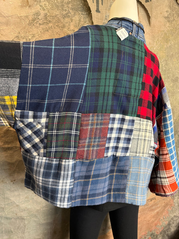 5572-Short Flannel Patchwork Duster-B